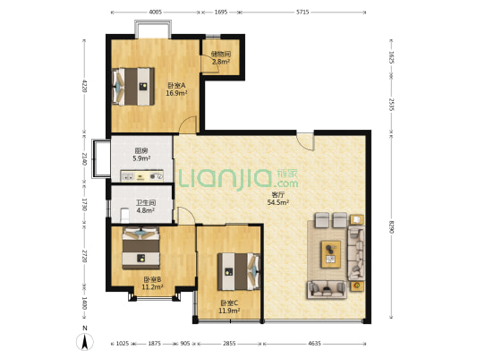 金枫豪庭 3室1厅1卫 132平方