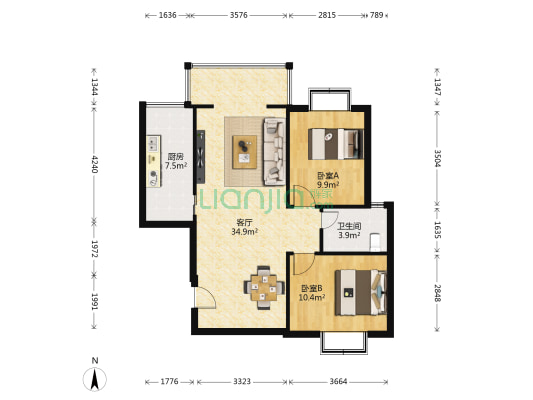 锦馨家园B区 2室1厅1卫 85平方