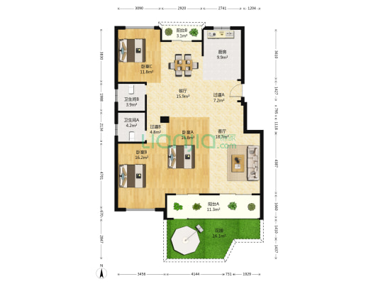 小城名墅 3室2厅2卫 139平方