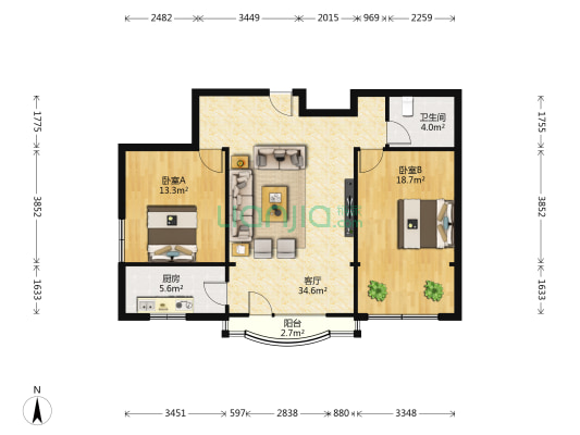 三易花园 2室1厅1卫 105平方