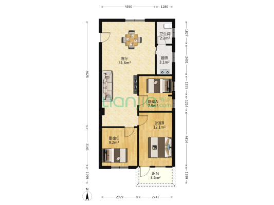大沙头路 3室1厅1卫 93平方