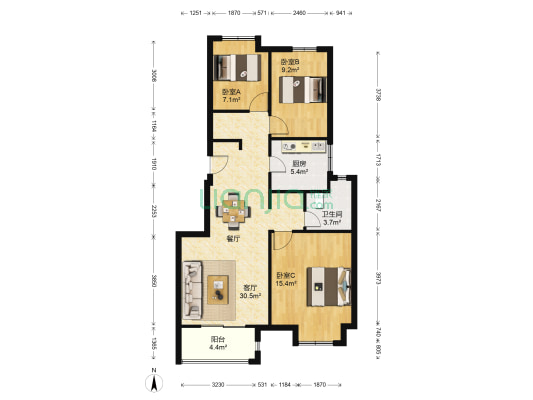 万科金域江湾 3室1厅1卫 95平方