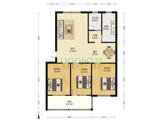 华都金马小区 3室2厅1卫 125平方