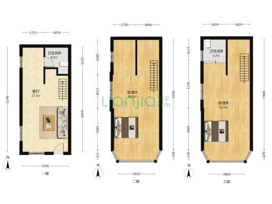 洪益巷 2室1厅2卫 126平方
