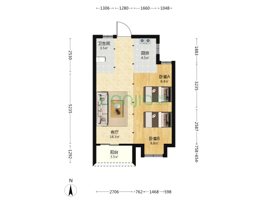 左海璞宸 2室1厅1卫 59平方