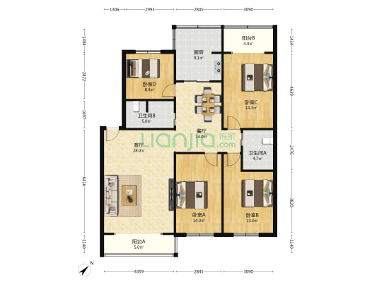 高升桥东路24号 4室2厅2卫 145平方