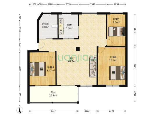 港越路 3室1厅1卫 115平方
