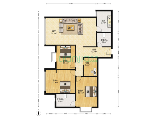 创世纪新城北楼 4室1厅2卫 155平方