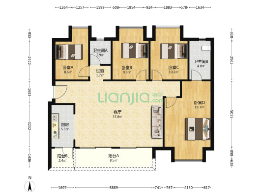 恒泰云山御府 4室1厅2卫 121平方
