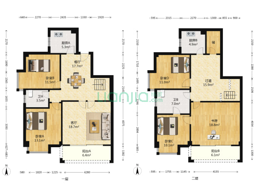 广景大厦西区 5室2厅2卫 175平方