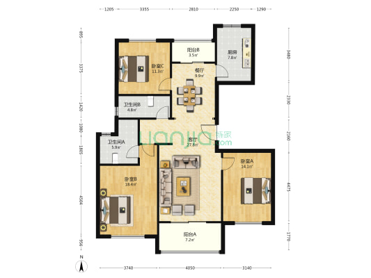 润地华庭 3室2厅2卫 139平方