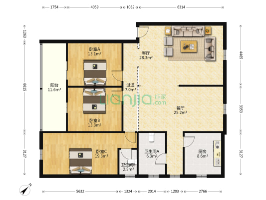 中原路土地局家属院 3室2厅2卫 162平方