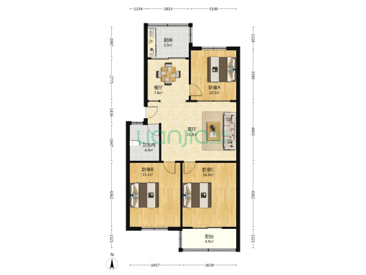 糖酒仓库宿舍楼 3室2厅1卫 102平方