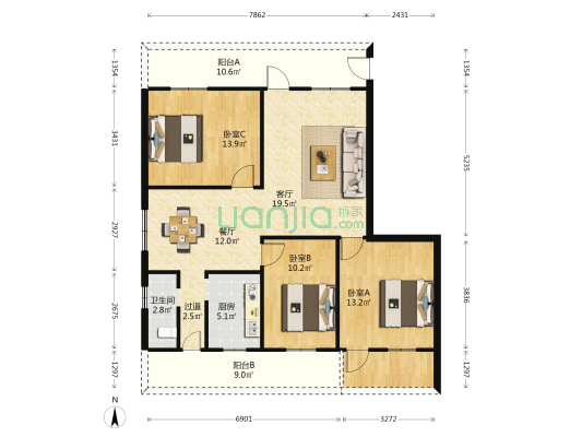 海府路85号 3室2厅1卫 98平方