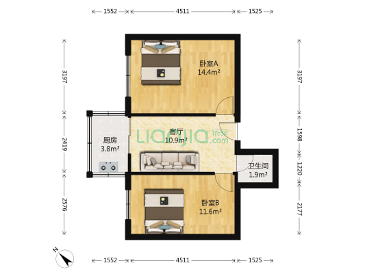 集大小区 2室1厅1卫 52平方