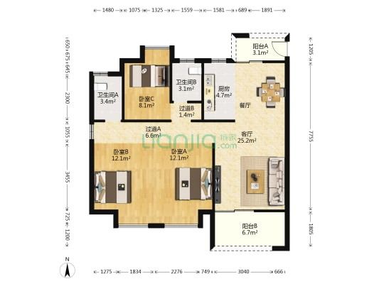 四季金辉 3室1厅2卫 108平方
