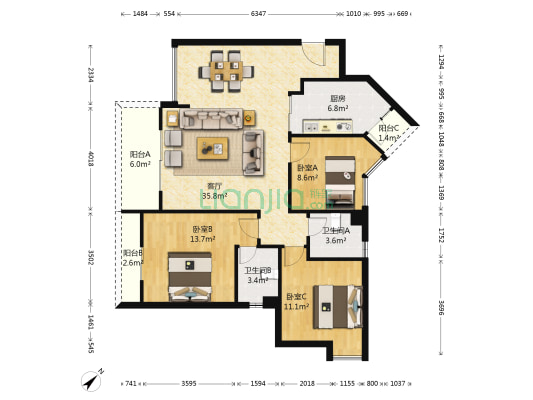 城市杰座 3室1厅2卫 106平方