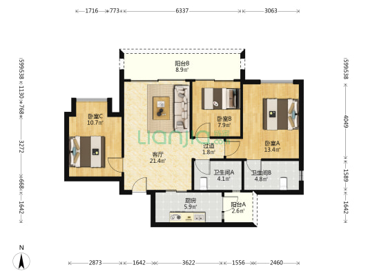 金科美的原上C组团 3室1厅2卫 95平方
