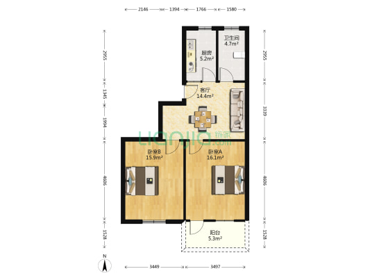 胥江路16号 2室1厅1卫 73平方