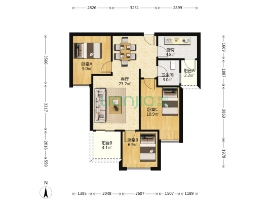 葛洲坝御湖蘭园 3室1厅1卫 99平方