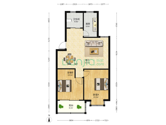 百花西村 2室1厅1卫 93平方