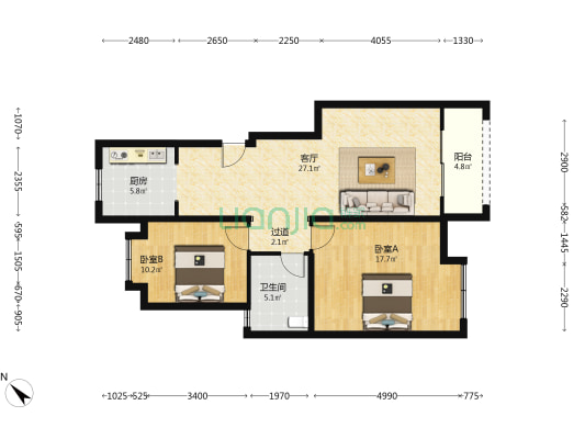 御景湾 2室1厅1卫 90平方