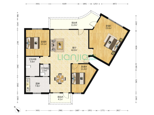 金龙新村 3室1厅2卫 121平方