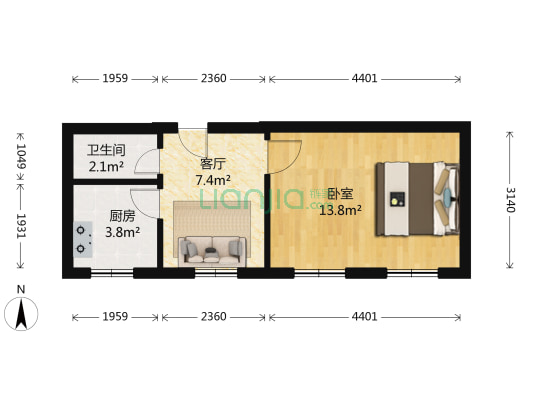 南庆里74号 1室1厅1卫 34平方