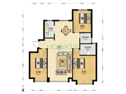 荣盛锦绣观邸 3室1厅2卫 130平方