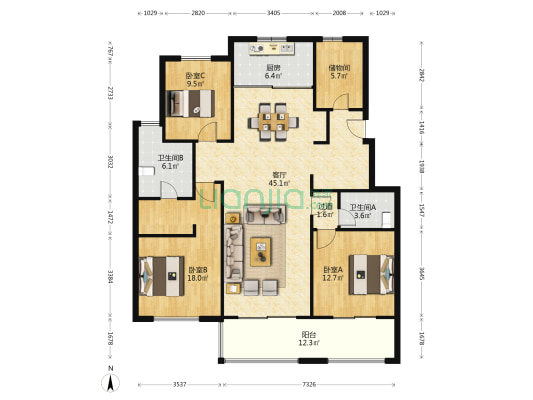 仁恒江湾时代 3室1厅2卫 143平方