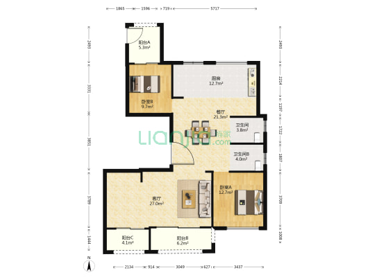 滨江壹号 2室2厅2卫 127平方