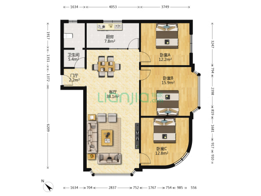 朱家巷12号 3室1厅1卫 118平方