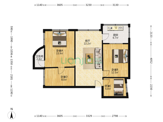 师大附中家属区 4室1厅1卫 91平方