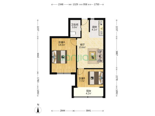 沙申新村 2室1厅1卫 59平方