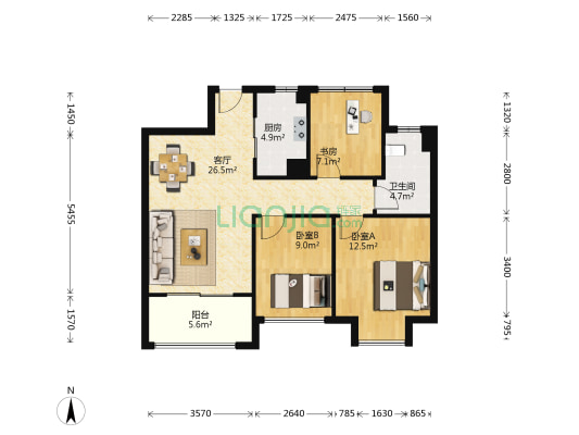 新城石湖公馆 3室1厅1卫 97平方