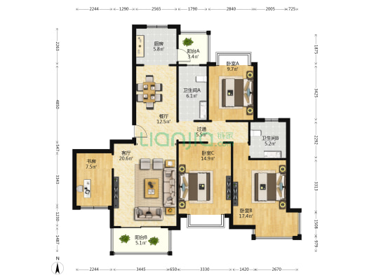 文苑华庭 4室2厅2卫 151平方