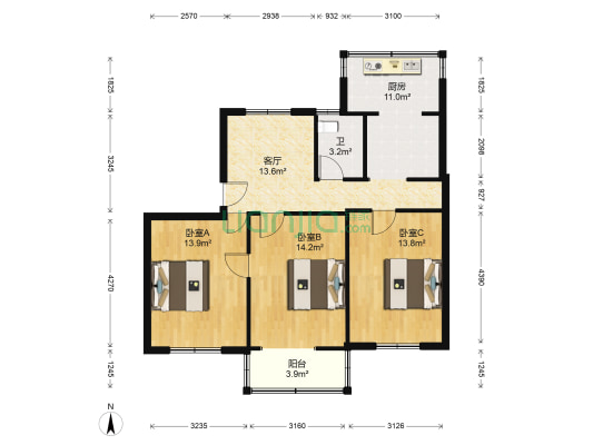 东风路社区 3室1厅1卫 90平方