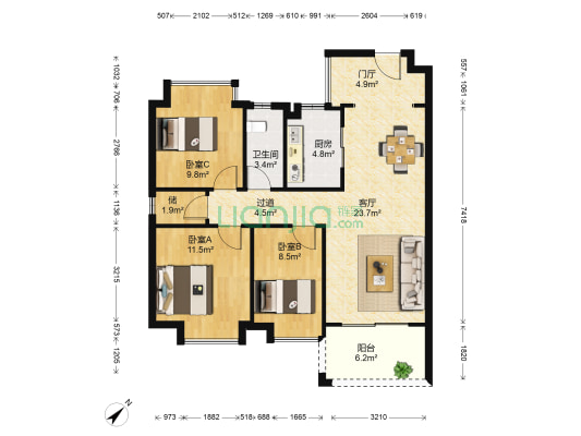 尚东豪庭 3室1厅1卫 82平方