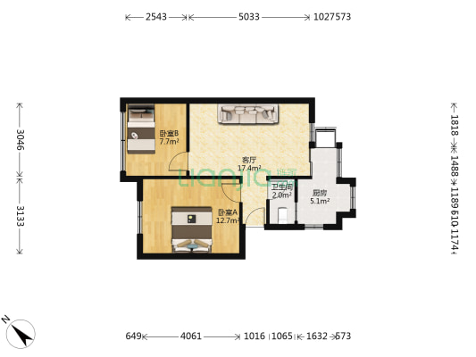 市副食家属院 2室1厅1卫 54平方