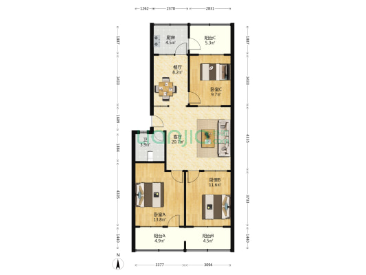 东大街598号 3室2厅1卫 106平方