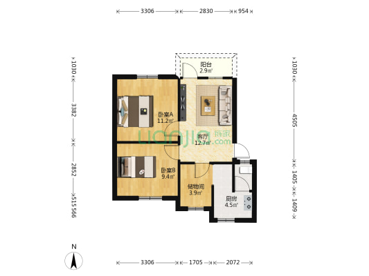 公园路37号 2室1厅1卫 48平方
