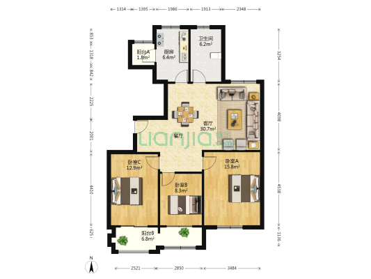 观河华府 3室1厅1卫 114平方