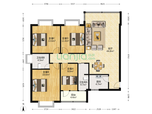 自治区总工会宿舍区(东葛路) 4室1厅2卫 147平方