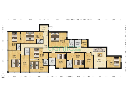 迎宾广场 11室1厅8卫 203平方