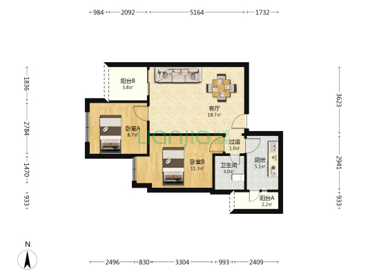 光华紫苑小区 2室1厅1卫 70平方