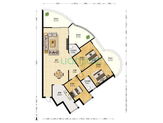 瀛寰名仕苑 3室1厅2卫 157平方