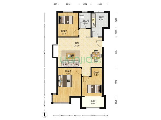 金荷相府 3室1厅1卫 106平方