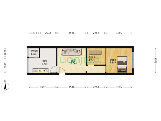 民主路17号 2室1厅1卫 53平方