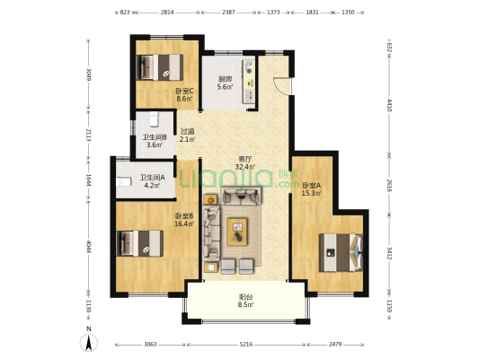 新城郡望府2期 3室1厅2卫 125平方