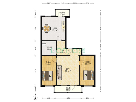 建业 2室1厅1卫 103平方